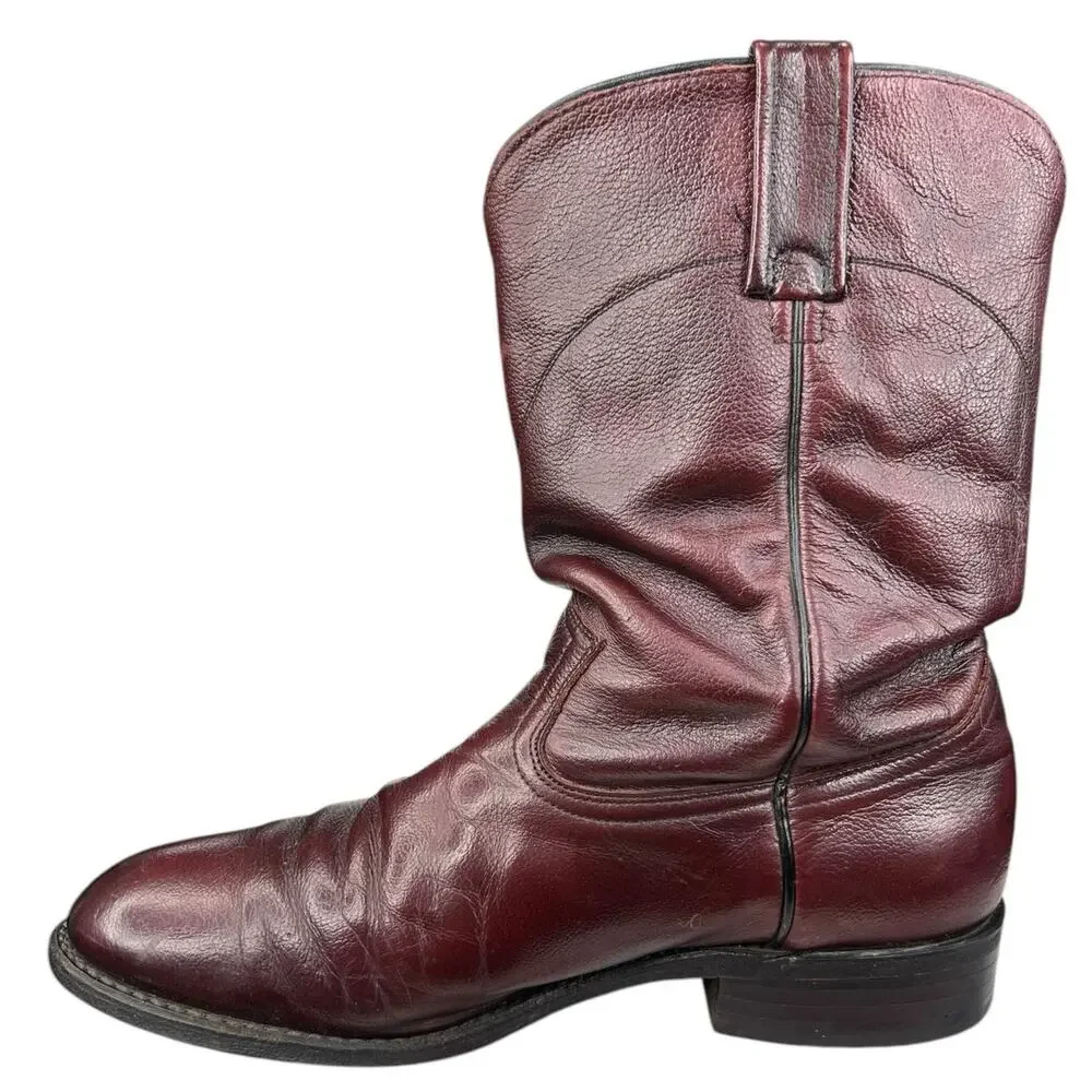 Vintage Dan Post Men’s Black Cherry Slouch Cowboy Boot Size US 9.5 D
